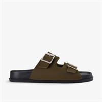 Clarks Womens Zarlea Buckle Olive Suede Flat Sandals Suede Smart