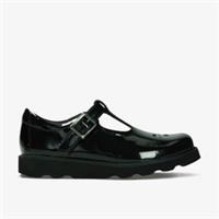 Clarks Girls Crown Wish Kid Black Patent T Bar Shoes,School Shoes Patent School