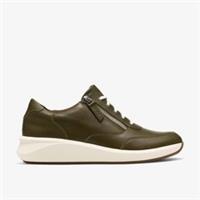 Clarks Womens Un Rio Zip Olive Leather Trainers Leather Sports