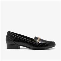 Clarks Womens Juliet Mia Black Crocodile Slip Ons Synthetic Smart