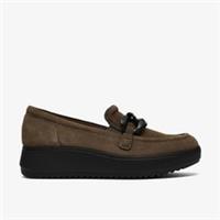 Clarks Womens Zylah May Olive Suede Loafers Suede Casual