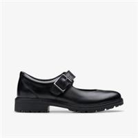 Clarks Girls Loxham Walk Youth Black Leather Mary Jane,School Shoes Leather