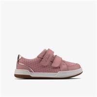 Clarks Girls Fawn Solo Toddler Light Pink Leather Trainers,Riptape Leather