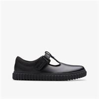 Clarks Girls Cove Hope Kid Black Leather T Bar Shoes,School Shoes Leather School