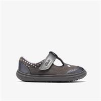 Clarks Girls Flash Nova Toddler Pewter T Bar Shoes Leather Casual