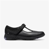 Clarks Girls Relda Spell Kid Black Leather T Bar Shoes,School Shoes Leather