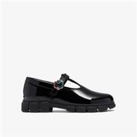Clarks Girls Evyn Sky Kid Black Patent T Bar Shoes,School Shoes Leather School