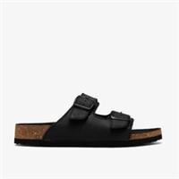 Clarks Mens Wembury Strap Black Leather Slip Ons,Flat Sandals Leather Casual