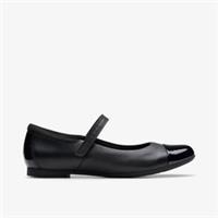 Clarks Girls Scala Gem Youth Black Leather Mary Jane,School Shoes Leather School