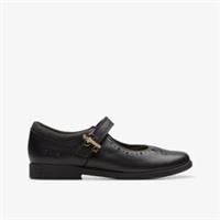 Clarks Girls Lock Magic Kid Black Leather Mary Jane,School Shoes Leather School