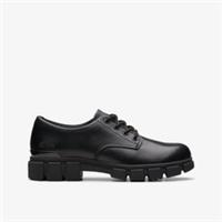 Clarks Girls Evyn Lace Kid Black Leather Derby Shoes,School Shoes Leather School