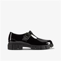 Clarks Girls Evyn Bar Kid Black Patent T Bar Shoes,School Shoes Patent School