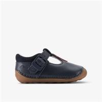 Clarks Girls Tiny Hope Toddler Navy T Bar Shoes,Pre Walker,Riptape Leather