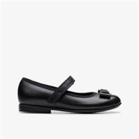 Clarks Girls Finja Tap Kid Black Leather Mary Jane,School Shoes Leather School
