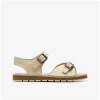 Clarks Girls Playsun Kid Off White Leather Flat Sandals Leather Casual
