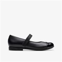 Clarks Girls Finja Gem Kid Black Leather Mary Jane,School Shoes Leather School