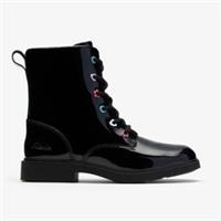 Clarks Girls Oaklyn Charm Kid Black Patent Ankle Boots Patent Casual