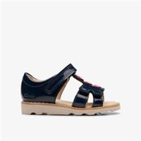 Clarks Girls Crown Skip Toddler Navy Flat Sandals Patent Casual