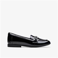 Clarks Girls Finja Loafer Older Black Patent Loafers,School Shoes Patent School