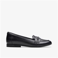 Clarks Girls Finja Loafer Youth Black Leather Loafers,School Shoes Leather
