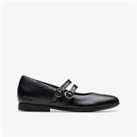 Clarks Girls Finja Bar Older Black Leather Mary Jane,School Shoes Waxy Leather