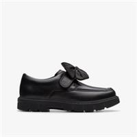 Clarks Girls Lorcam Bow Kid Black Leather School Shoes Leather School