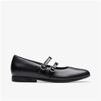 Clarks Girls Finja Bar Youth Black Leather Mary Jane,School Shoes Waxy Leather