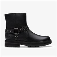 Clarks Girls Prague Shine Kid Black Leather Ankle Boots Leather Casual