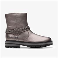 Clarks Girls Prague Shine Kid Pewter Metallic Ankle Boots Leather Casual