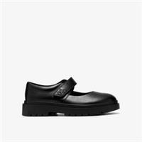 Clarks Girls Derry Bar Youth Black Leather Bar Shoes Leather School