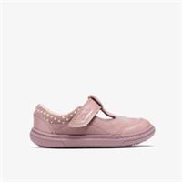 Clarks Girls Flash Nova Toddler Dusty Pink T Bar Shoes,Riptape Leather Casual