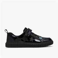Clarks Girls Cove Charm Kid Black Patent Riptape,School Shoes Leather/Synthetic