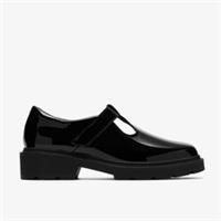 Clarks Girls Eris Shine Youth Black Patent T Bar Shoes,School Shoes Patent