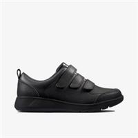 Clarks Boys Scape Sky Youth Black Leather Riptape,School Shoes Leather School