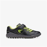 Clarks Boys Award Fly Kid Black Trainers,Riptape Leather Sports