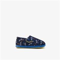 Clarks Boys Fluffy Snug Kid Navy Print Slippers Textile Casual