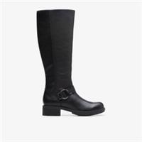 Clarks Womens Hearth Rae Black Leather Knee High Boots Leather Casual