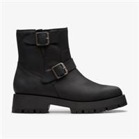 Clarks Womens Ledwick Haley Black Oily Leather Ankle Boots Leather Casual