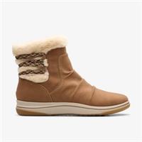 Clarks Womens Brinkley Cozy Dark Sand Ankle Boots Textile Casual