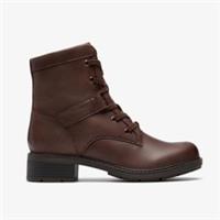 Clarks Womens Hearth Parker Brown Leather Ankle Boots,Heels,Lace Up Leather