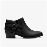 Clarks Womens Danyelle Gema Black Oily Leather Ankle Boots,Heels Leather Casual