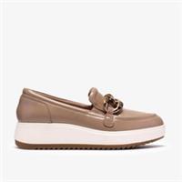 Clarks Womens Zylah May Taupe Leather Loafers,Slip Ons Leather Casual