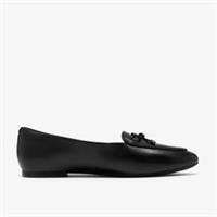 Clarks Womens Leven Bow Black Leather Slip Ons,Ballet Pumps Leather Casual