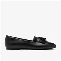Clarks Womens Glade Tassel Black Leather Slip Ons,Ballet Pumps Leather Casual