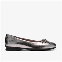 Clarks Womens Jazmynn Bow Pewter Metallic Slip Ons,Ballet Pumps Synthetic Casual
