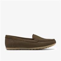 Clarks Womens Elliotte Step Olive Nubuck Loafers,Slip Ons,Moccasins Nubuck