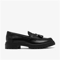 Clarks Womens Brena Edge Black Leather Loafers,Slip Ons Leather Casual
