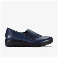 Clarks Womens Un Bay Step Navy Leather Slip Ons Leather Casual