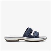 Clarks Womens Brinkley Piper Navy Slip Ons,Flat Sandals,Sliders Synthetic Casual