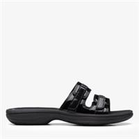 Clarks Womens Brinkley Piper Black Patent Flat Sandals Synthetic Casual